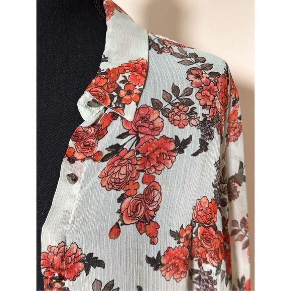 Women’s a new day Mint Floral Button Front Long Sleeve Sheer Blouse Size XL - Picture 3 of 6
